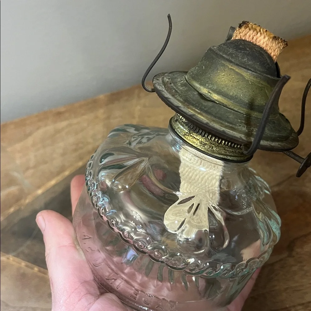 Vintage made in America glass eagle brand hurricane oil lamp